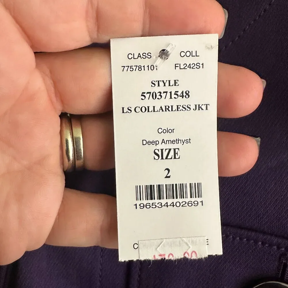 NWT White House Black Market Long Sleeve Collarless Jacket Deep Amethyst #WHBM15
